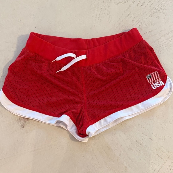 Team Usa Pants - Team USA Red Women's Mesh Athletic Running Shorts - small